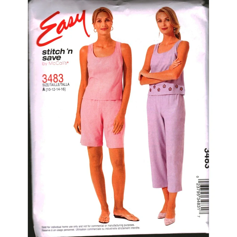 McCalls 3483 Stitch n Save Sewing Pattern Tank Top Capri Pants Shorts Size 10-16